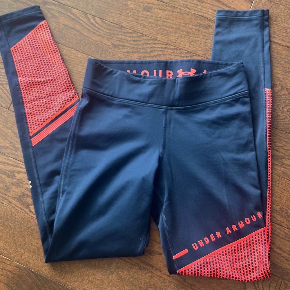 Under Armour • Asymmetrical Marine & Neon Orange Leggings